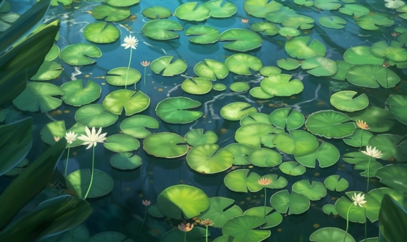 清新的荷花池飘满荷花叶手绘插画图,插画/手绘图,插画/手绘图库,插画/手绘图下载,插画/手绘